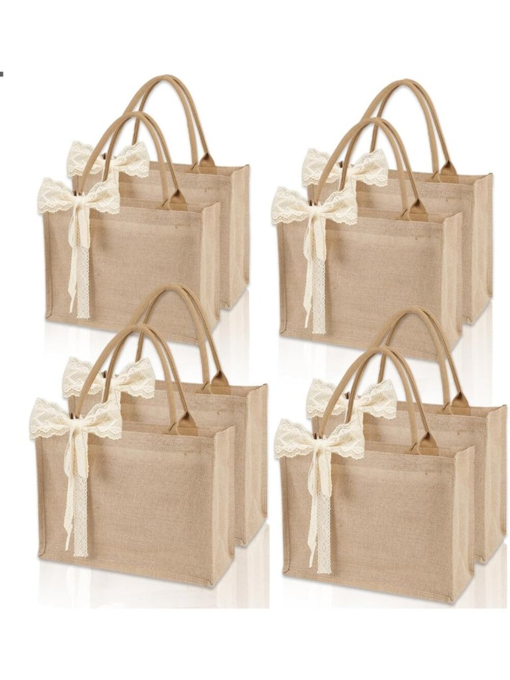 Reusable Burlap Tote Bag Set with Ribbon | Water-Resistant Grocery Bags